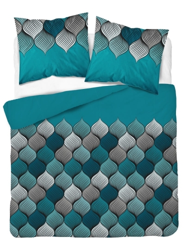Komplet pościeli z satyny bawełnianej turkusowej 220x200 w geometryczny wzór