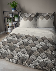 Komplet pościeli z satyny bawełnianej popielatej 220x200 w geometryczny wzór