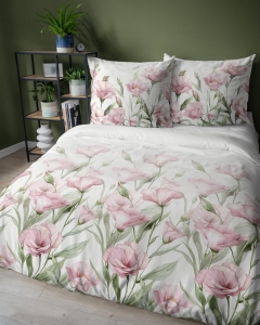 Komplet pościeli z satyny bawełnianej 160x200 w różowe kwiaty eustomy Home Satin