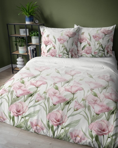Komplet pościeli z satyny bawełnianej 160x200 w różowe kwiaty eustomy Home Satin