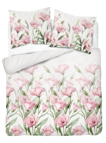 Komplet pościeli z satyny bawełnianej 160x200 w różowe kwiaty eustomy Home Satin