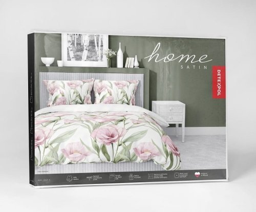 Komplet pościeli z satyny bawełnianej 160x200 w różowe kwiaty eustomy Home Satin