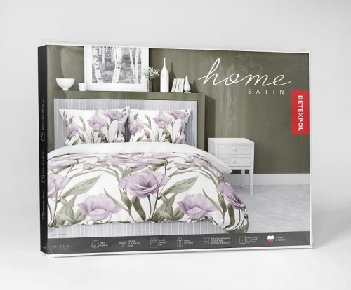 Komplet pościeli z satyny bawełnianej 160x200 w fioletowe kwiaty eustomy  Home Satin