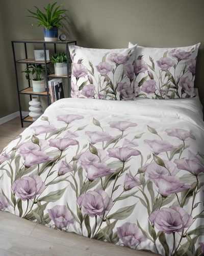 Komplet pościeli z satyny bawełnianej 220x200 w fioletowe kwiaty eustomy Home Satin