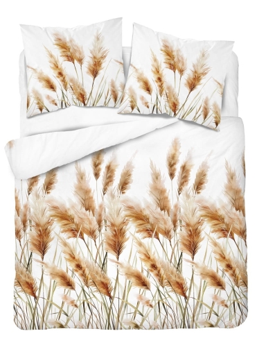 Komplet pościeli z satyny bawełnianej białej 220x200 w kłosy traw pampasowych Home Satin
