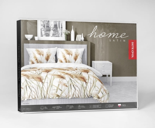 Komplet pościeli z satyny bawełnianej białej 220x200 w kłosy traw pampasowych Home Satin