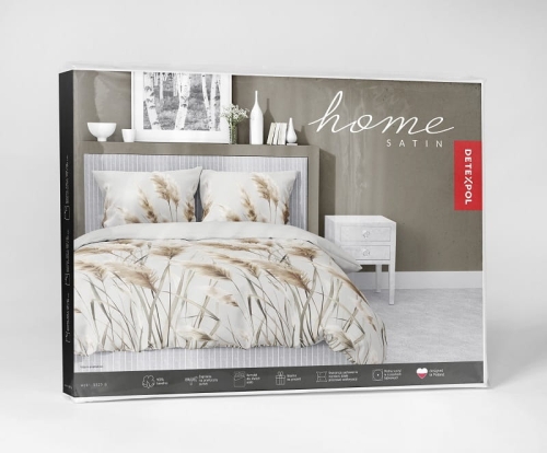 Komplet pościeli z satyny bawełnianej popielatej 160x200 w kłosy traw pampasowych Home Satin