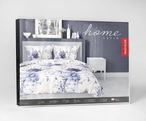 Komplet pościeli z satyny bawełnianej 160x200 w granatowe peonie i hortensje Home Satin