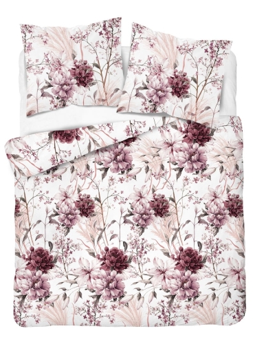 Komplet pościeli z satyny bawełnianej 220x200 w bordowe peonie i hortensje Home Satin