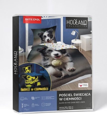 Pościel bawełniana dziecięca świecąca 140x200 Piesek z Piłką