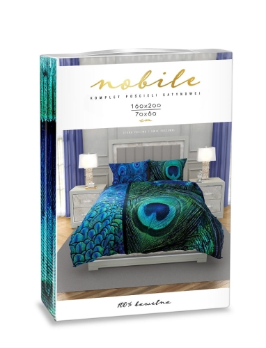 Pościel satyna bawełniana Nobile 220x200 pawie pióra