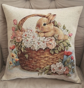 Poszewka gobelinowa wielkanocna 45x45 Króliczek w koszyczku