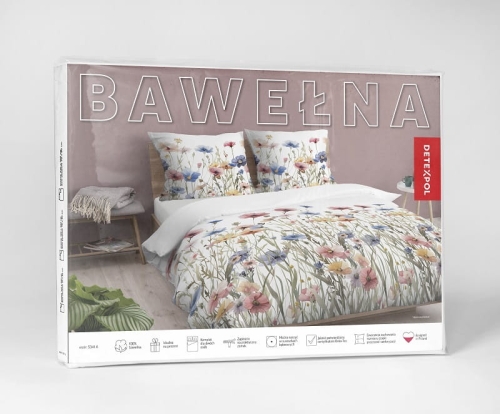 Pościel bawełniana biała 100% 180x200 w kwiaty polne