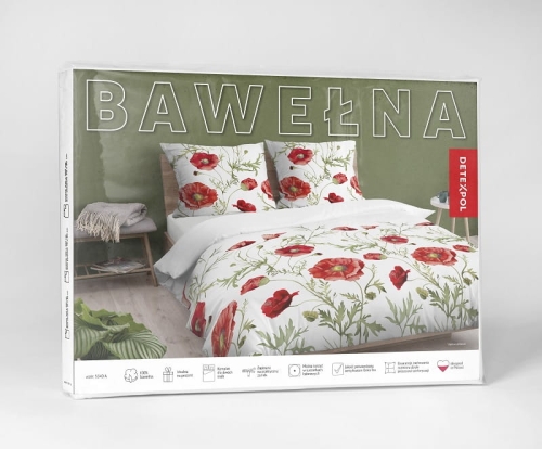 Pościel bawełniana biała 100% 160x200 w czerwone maki
