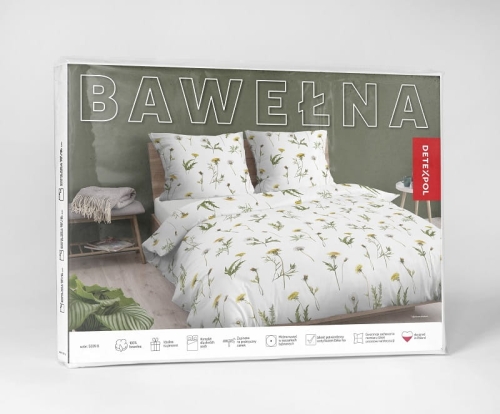 Pościel bawełniana biała 100% 180x200 w mniszki lekarskie 