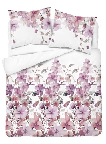 Komplet pościeli z satyny bawełnianej 160x200 w fioletowe i pudrowo różowe kwiaty Home Satin