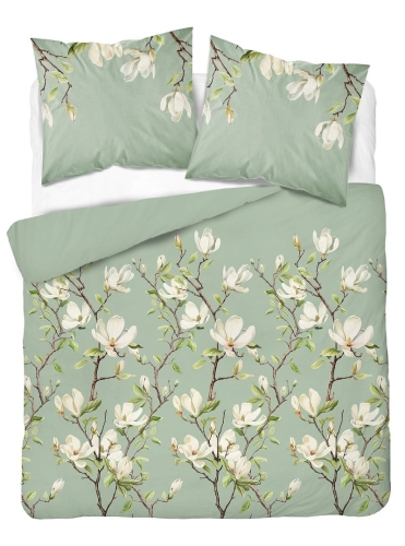 Komplet pościeli z satyny bawełnianej pastelowo zielona 220x200 w kwitnące magnolie Home Satin