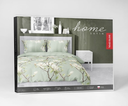 Komplet pościeli z satyny bawełnianej pastelowo zielona 220x200 w kwitnące magnolie Home Satin