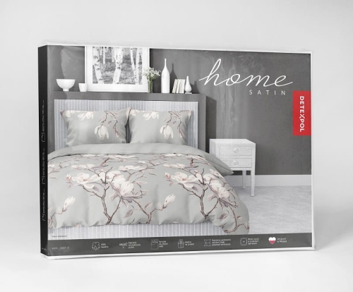 Komplet pościeli z satyny bawełnianej popielatej 220x200 w kwitnące magnolie Home Satin