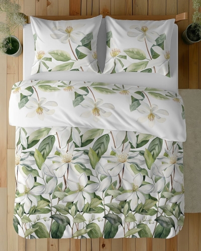 Komplet pościeli z satyny bawełnianej 220x200 w duże białe kwiaty Home Satin