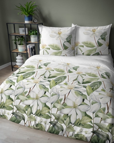 Komplet pościeli z satyny bawełnianej 220x200 w duże białe kwiaty Home Satin