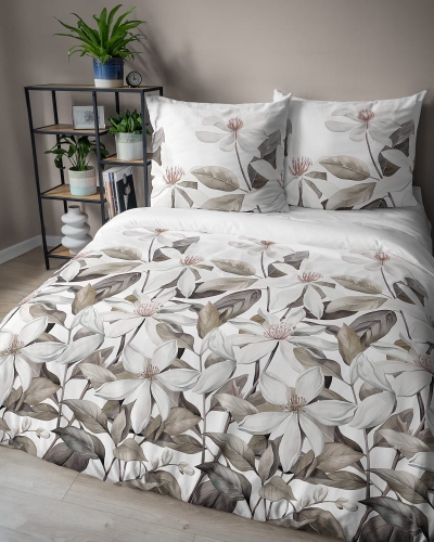 Komplet pościeli z satyny bawełnianej 160x200 w duże kremowe kwiaty Home Satin