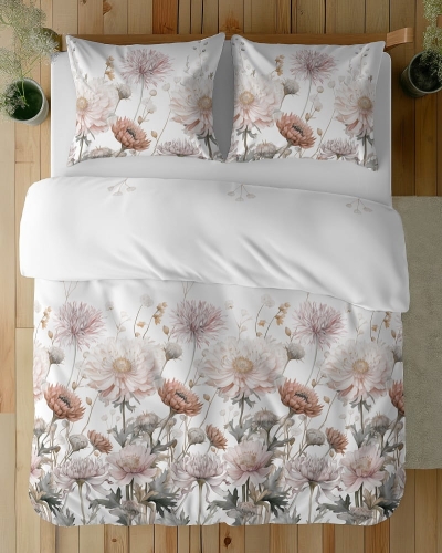 Komplet pościeli z satyny bawełnianej 160x200 w pudrowe, beżowe i kremowe kwiaty Home Satin