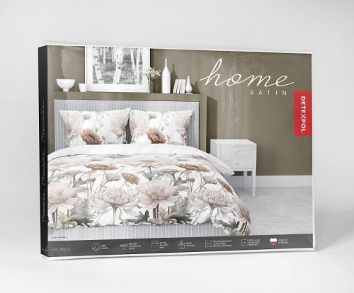 Komplet pościeli z satyny bawełnianej 160x200 w pudrowe, beżowe i kremowe kwiaty Home Satin