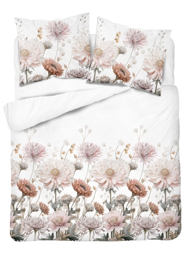 Komplet pościeli z satyny bawełnianej 220x200 w pudrowe, beżowe i kremowe kwiaty Home Satin