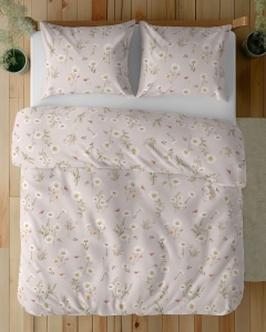Komplet pościeli z satyny bawełnianej pudrowa 220x200 w polne kwiaty Home Satin