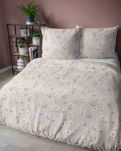 Komplet pościeli z satyny bawełnianej pudrowa 220x200 w polne kwiaty Home Satin