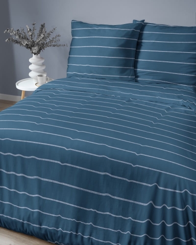 Pościel satyna bawełniana Home Satin granatowa 220x200 w poziome pasy 
