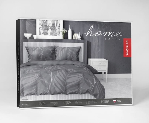 Pościel satyna bawełniana Home Satin ciemno szara 160x200 subtelne liście