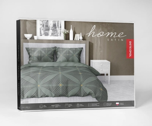 Komplet pościeli z satyny bawełnianej zielonej 220x200 w geometryczny wzór Home Satin