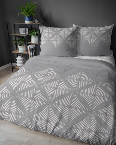 Komplet pościeli z satyny bawełnianej szarej 220x200 w geometryczny wzór Home Satin