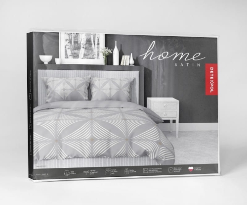 Komplet pościeli z satyny bawełnianej szarej 220x200 w geometryczny wzór Home Satin