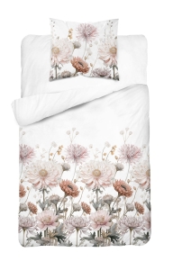 Komplet pościeli z satyny bawełnianej 140x200 w pudrowe, beżowe i kremowe kwiaty Home Satin 