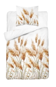 Komplet pościeli z satyny bawełnianej białej 140x200 w kłosy traw popasowych Home Satin