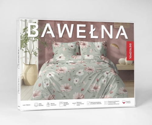 Pościel bawełniana pastelowo zielona 100% 160x200 kwiaty