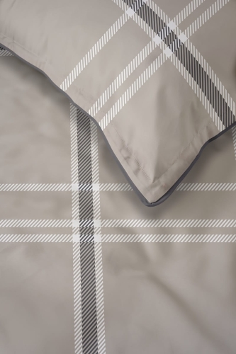Pościel z perkalu 220x200 Klasyczna Beżowa Krata Lame Percale