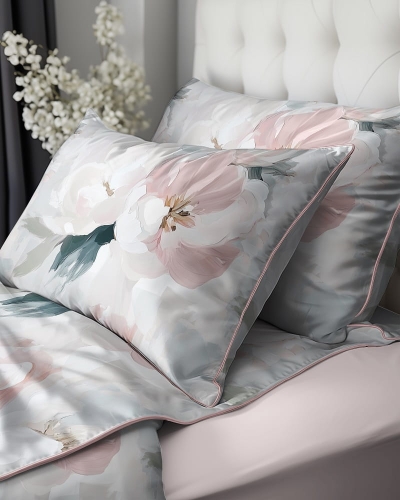 Pościel z perkalu 160x200 Pastelowe Różowe Kwiaty Lame Percale