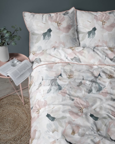 Pościel z perkalu 220x200 Pastelowe Różowe Kwiaty Lame Percale