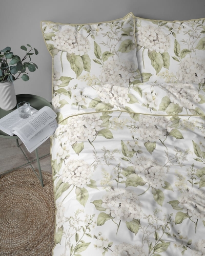 Pościel z perkalu 220x200 Kremowe Hortensje Lame Percale