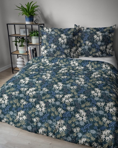 Komplet pościeli z satyny bawełnianej w odcieniach granatu 220x200 w kwiaty Home Satin