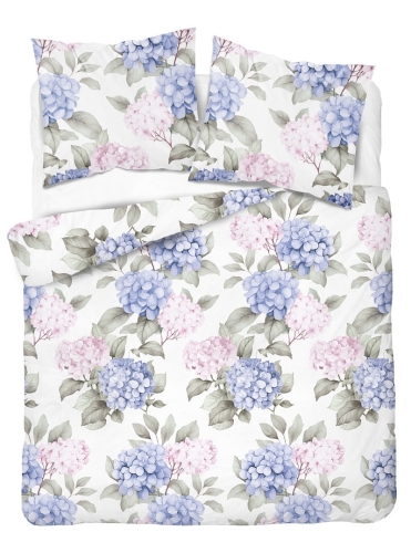 Komplet pościeli z satyny bawełnianej 220x200 w błękitne hortensje Home Satin