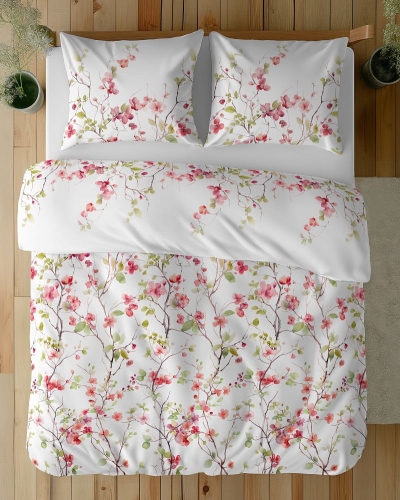 Komplet pościeli z satyny bawełnianej 220x200 w kwitnące gałązki Home Satin