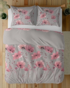 Komplet pościeli z satyny bawełnianej 160x200 w różowe maki
