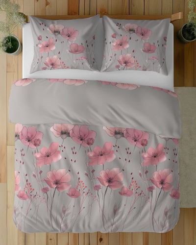 Komplet pościeli z satyny bawełnianej 160x200 w różowe maki