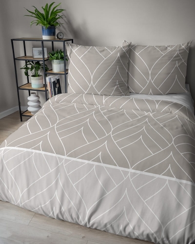 Pościel flanelowa beżowa 140x200 w geometryczne listki