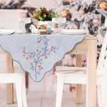 Serweta świąteczna haftowana szara 85x85 Jarzębina
